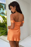 Chic Sheath Off the Shoulder Pink Homecoming Dress with Ruched-Pgmdress
