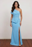 Chic Sky Blue Asymmetric Mother Of The Bride Dress with Side Slit-Pgmdress