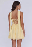 Chiffon Mini Homecoming Dress with Halter Neck and Lace-Up Back-Pgmdress