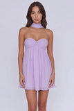 Chiffon Mini Homecoming Dress with Halter Neck and Lace-Up Back-Pgmdress