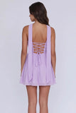 Chiffon Mini Homecoming Dress with Halter Neck and Lace-Up Back-Pgmdress