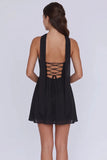 Chiffon Mini Homecoming Dress with Halter Neck and Lace-Up Back-Pgmdress