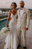 Classic Spaghetti Straps V-Neck Beach Simple Ivory Wedding Dress  WD645