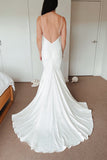 Classic Spaghetti Straps V-Neck Beach Simple Ivory Wedding Dress  WD645-Pgmdress