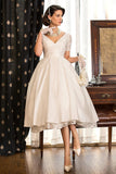 Classical A-Line V-Neck Short Sleeve Pleats Bohemain Wedding Dress WD677-Pgmdress