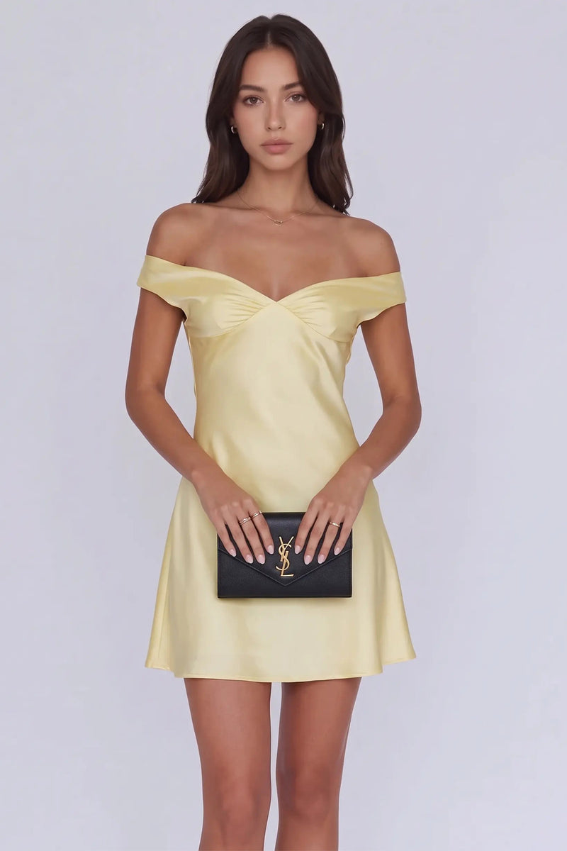 Classy Off Shoulder Satin A-Line Mini Homecoming Dress Party Dress-Pgmdress