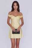 Classy Off Shoulder Satin A-Line Mini Homecoming Dress Party Dress-Pgmdress