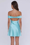 Classy Off Shoulder Satin A-Line Mini Homecoming Dress Party Dress-Pgmdress