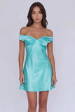 Classy Off Shoulder Satin A-Line Mini Homecoming Dress Party Dress-Pgmdress