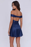 Classy Off Shoulder Satin A-Line Mini Homecoming Dress Party Dress-Pgmdress