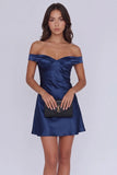 Classy Off Shoulder Satin A-Line Mini Homecoming Dress Party Dress-Pgmdress