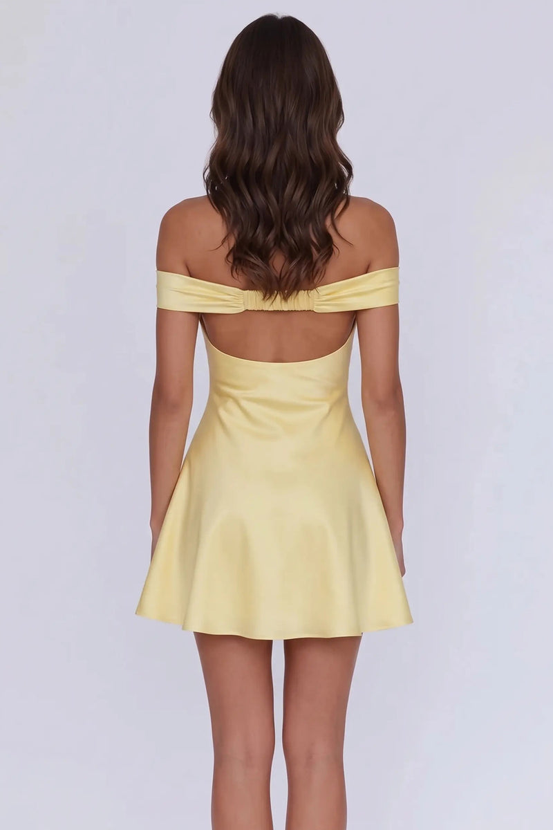 Classy Off Shoulder Satin A-Line Mini Homecoming Dress Party Dress-Pgmdress