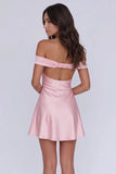 Classy Off Shoulder Satin A-Line Mini Homecoming Dress Party Dress