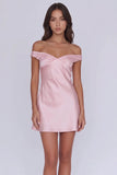 Classy Off Shoulder Satin A-Line Mini Homecoming Dress Party Dress