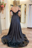 Cold-Shoulder Beaded A-Line Split Prom Dress With Pockets PSK555-Pgmdress