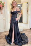 Cold-Shoulder Beaded A-Line Split Prom Dress With Pockets PSK555