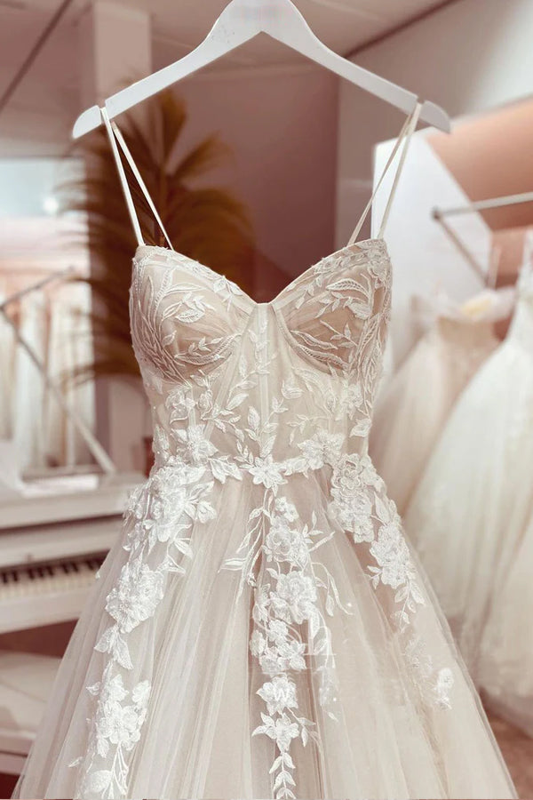 Corset Bodice Spaghetti Straps A Line Lace Wedding Dress Bridal