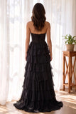 Corset Halter Tiered Black Long Prom Dress Party Dress with Slit-Pgmdress
