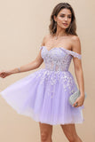 Corset Straps A-Line Lilac Homecoming Dress Short Prom Dress-Pgmdress