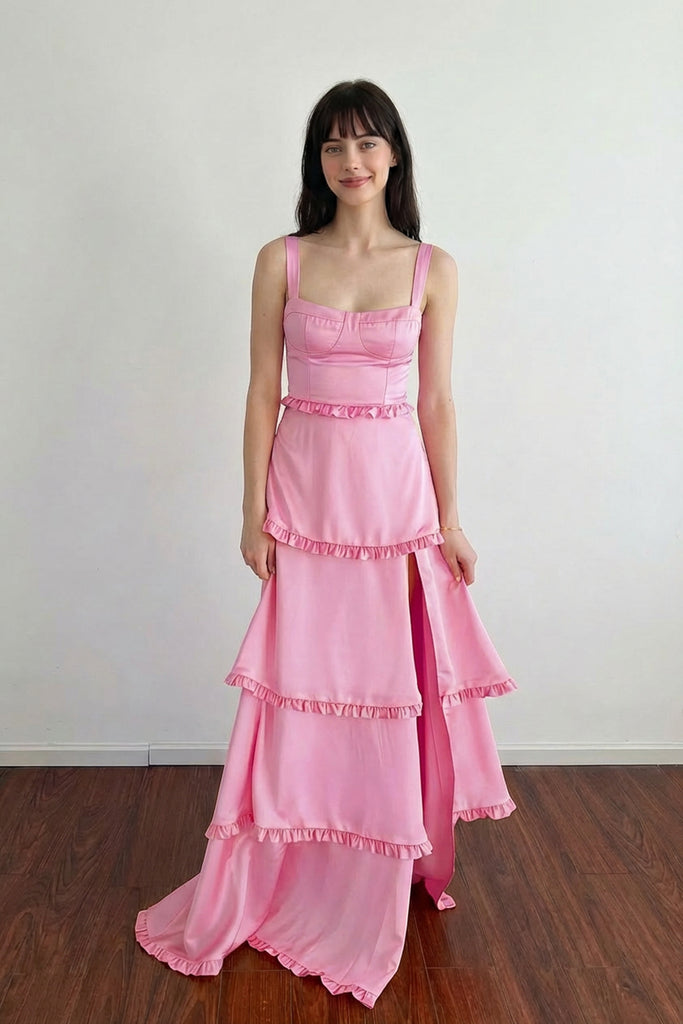 Corset Tiered Orange Long Prom Dress Formal Gown With Split Pgmdress Corset Tiered Orange Long Prom Dress Formal Gown With Split Pgmdress