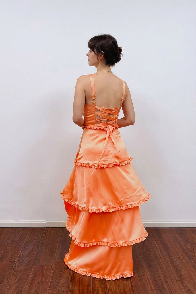 Corset Tiered Orange Long Prom Dress Formal Gown With Split Pgmdress Corset Tiered Orange Long Prom Dress Formal Gown With Split Pgmdress