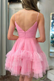 Cute A-Line Spaghetti Straps  Pink Tulle Homecoming Party Dress PD481-Pgmdress