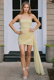 Cute Bodycon Strapless Yellow Short Homecoming Dress With Drape-Pgmdress