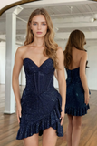 Cute Bodycon Sweetheart Pink Satin Beading Homecoming Dress-Pgmdress