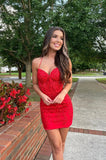 Cute Red Sweetheart Lace Backless Tight Homecoming Dresses PD501-Pgmdress