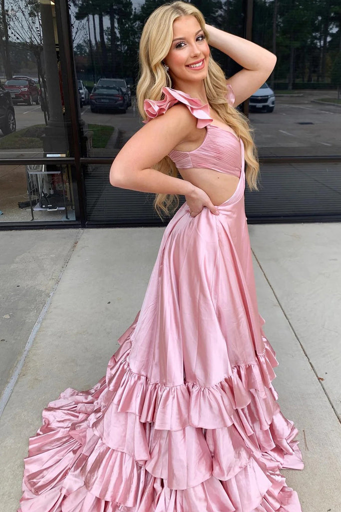 Cutout Ruffle A-Line Red Long Prom Dress Party Dress with Slit Pgmdress Cutout Ruffle A-Line Red Long Prom Dress Party Dress with Slit Pgmdress