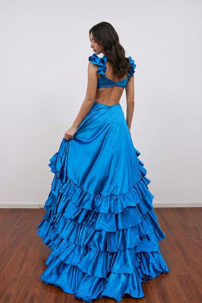 Cutout Ruffle A-Line Red Long Prom Dress Party Dress with Slit US6 / Gold