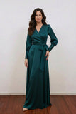 Dark Green Silk Wrap Mother of the Bride Dress Wedding Guest Outfit-Pgmdress