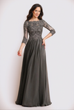 Dark Grey Chiffon Bateau Neck Floor-Length Mother of the Bride Dress-Pgmdress