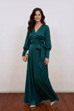 Dark Green Silk Wrap Mother of the Bride Dress Wedding Guest Outfit-Pgmdress