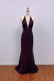 Deep Purple V-Neck Open Back Mermaid Prom Dress with Crystal-Pgmdress