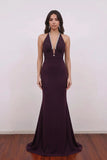 Deep Purple V-Neck Open Back Mermaid Prom Dress with Crystal-Pgmdress
