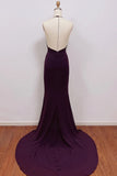 Deep Purple V-Neck Open Back Mermaid Prom Dress with Crystal-Pgmdress