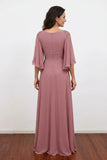 Dusty Rose Beaded V-Neck Chiffon Mother of the Bride Dress-Pgmdress