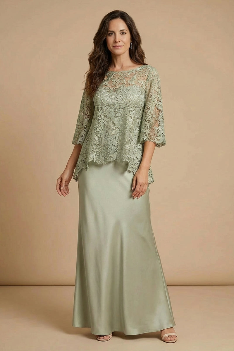 Dusty Sage Bateau Neck Ankle-Length Mother of the Bride Dress-Pgmdress