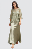 Dusty Sage Bateau Neck Ankle-Length Mother of the Bride Dress-Pgmdress