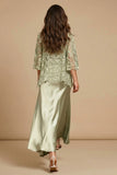 Dusty Sage Bateau Neck Ankle-Length Mother of the Bride Dress-Pgmdress