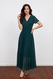 Elegant A-Line V Neck Chiffon Dark Green Mother of the Bride Dress-Pgmdress