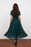 Elegant A-Line V Neck Chiffon Dark Green Mother of the Bride Dress-Pgmdress