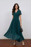 Elegant A-Line V Neck Chiffon Dark Green Mother of the Bride Dress-Pgmdress