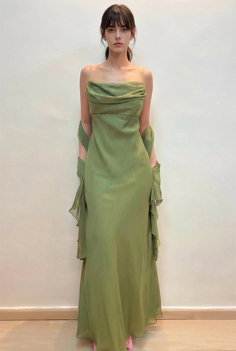 Elegant Bateau Pleated Chiffon Green Long Prom Dress Party Dress-Pgmdress