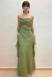 Elegant Bateau Pleated Chiffon Green Long Prom Dress Party Dress-Pgmdress