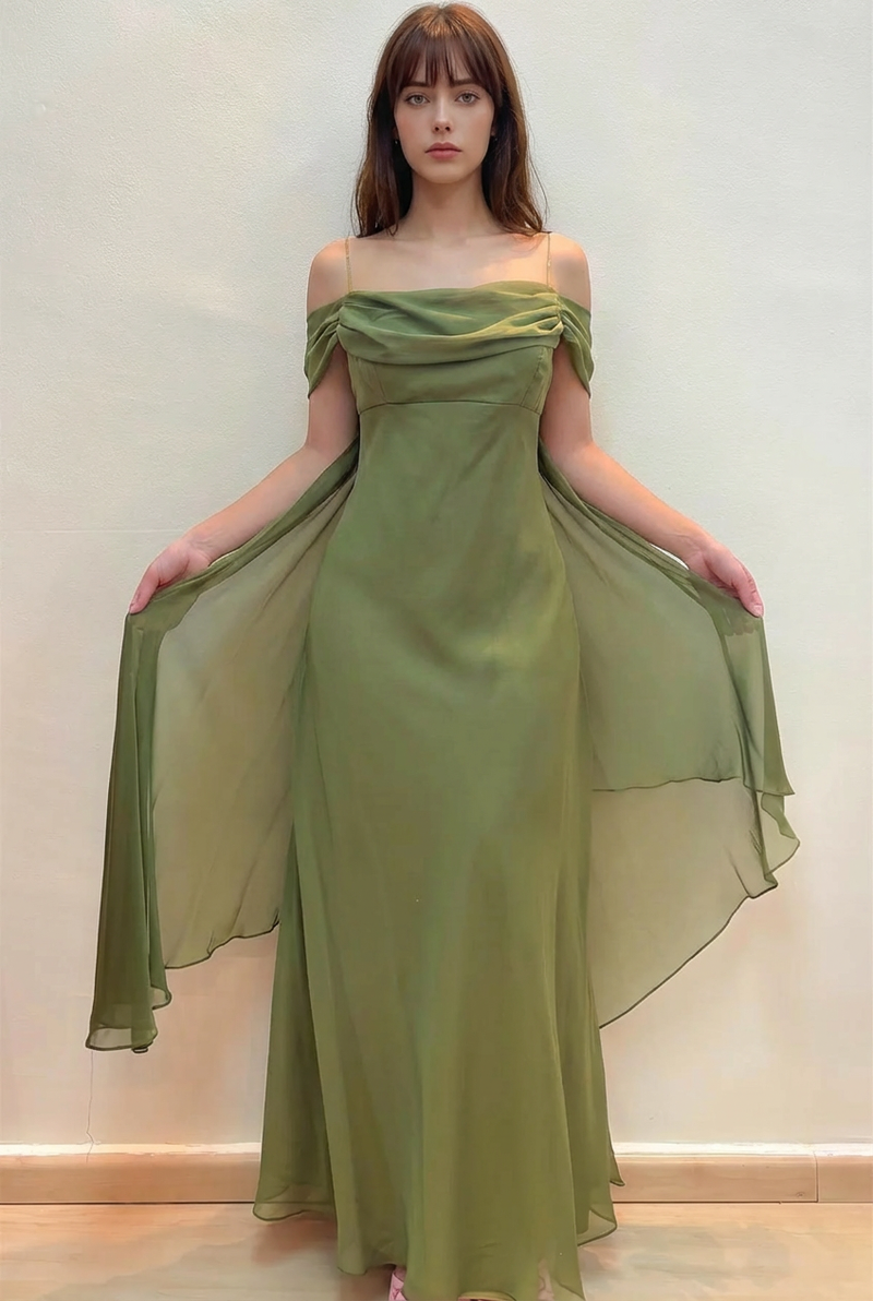 Elegant Bateau Pleated Chiffon Green Long Prom Dress Party Dress-Pgmdress