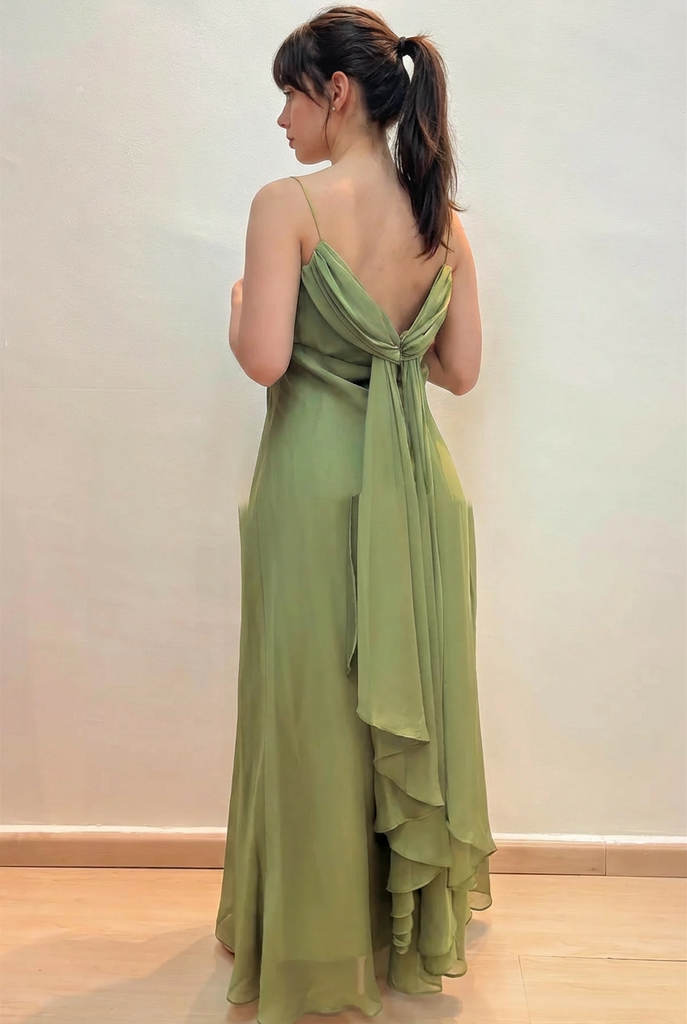 green pleated chiffon dress ARRANGE chiffon pleat volume maxi dress with wide sleeve in green