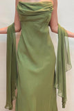 Elegant Bateau Pleated Chiffon Green Long Prom Dress Party Dress-Pgmdress