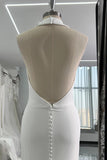 Elegant Halter Mermaid Wedding Dress with Detachable Train Satin Gown